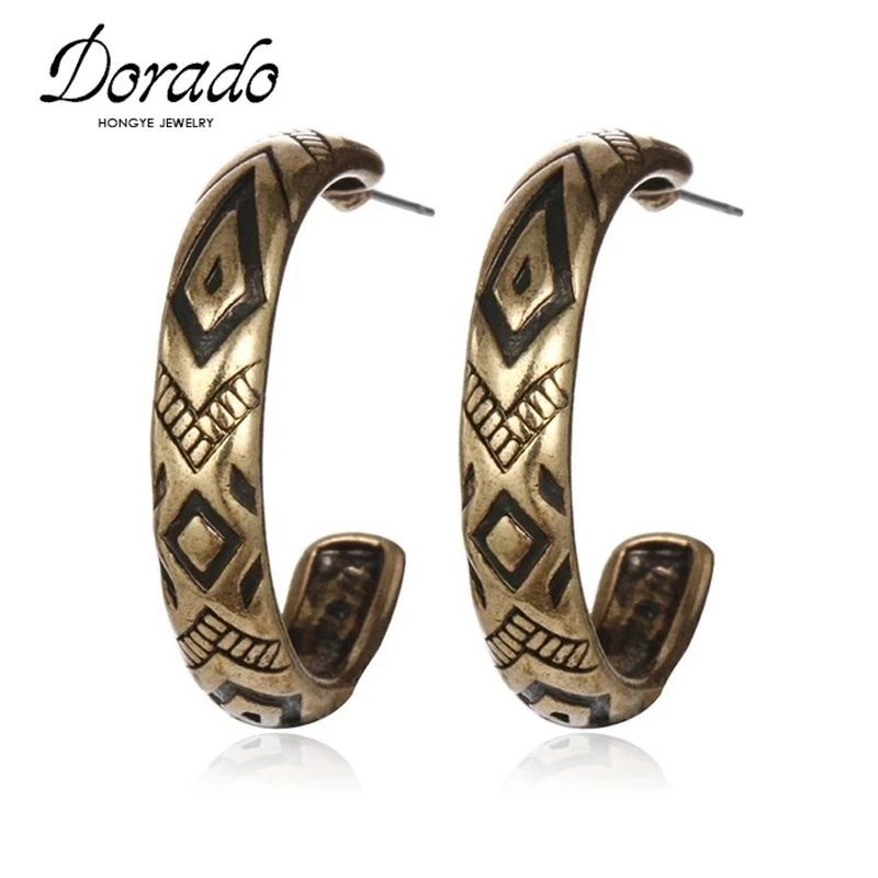 Женские винтажные серьги гвоздики с резьбой нестандартные ретро из сплава