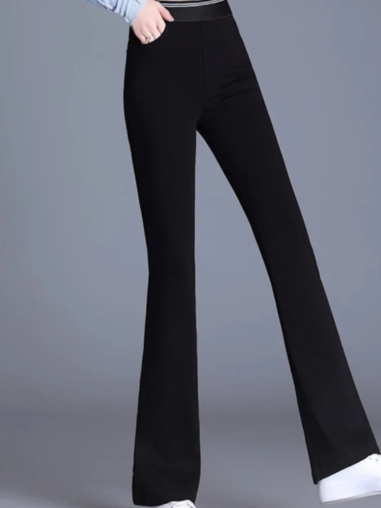 

ZHOUTAYLOR Woman Pants High Waisted Full Length Femme Fashion Trousers Pockets Elastic Waist Solid Harem Bottoms Female S0284