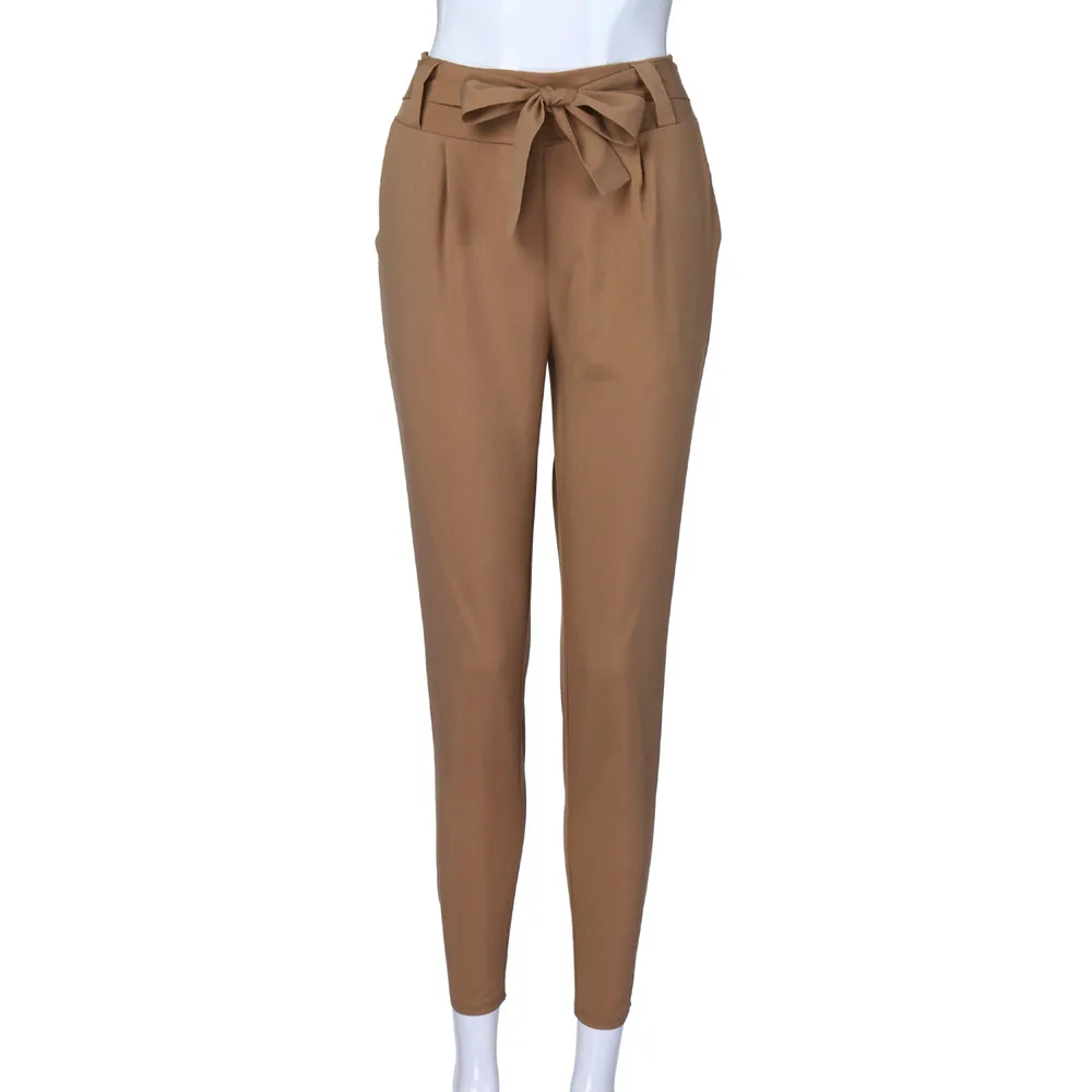 Повседневные женские шаровары с высокой талией однотонные брюки поясом на