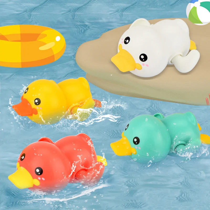 Baby Swimming Pool Shower Bath toys Cute Animal Duck Wind Up Chain Bathing Clockwork Bathroom Game Water Beach Toys for Kid 040L