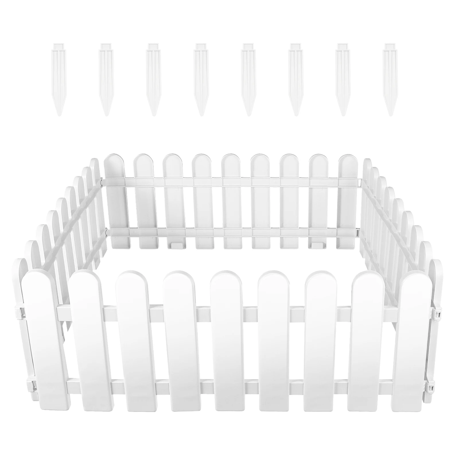 

4 Sets Plastic Picket Fences Garden Courtyard Decorative Fences Garden Border Fences (White)