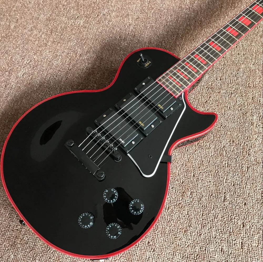 

Custom LP Electric Guitar in Black color with black pickguard 3 Pickups Mahogany body Rosewood fingerboard