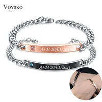 personalize custom lovers name couple bracelet for women men gift jewelry stainless steel adjustable chain puzzle bracelets