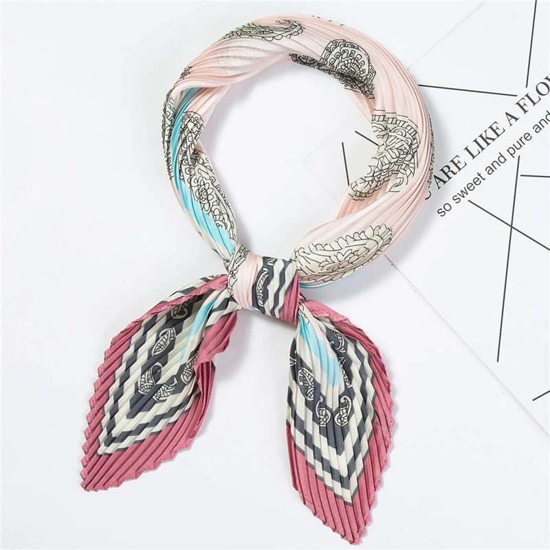 Дизайнерский женский шарф, квадратный шелковый шейный платок, женский леопардовый принт, повязка для волос, женские плиссированные шарфы - Цвет: YZ03-3