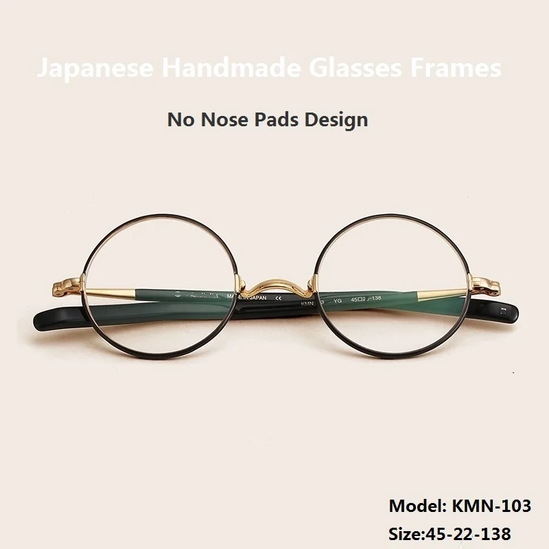 

Japanese Handmade Vintage Glasses Frames Acetate Eyeglasses No Nose Pads Eyewear Round Men Woman Frame Popular Myopia KMN103