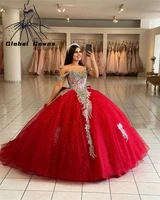 red off the shoulder quinceanera dress beaded appliques ball gown dresses princess sweet 16 15 pageant birthday party