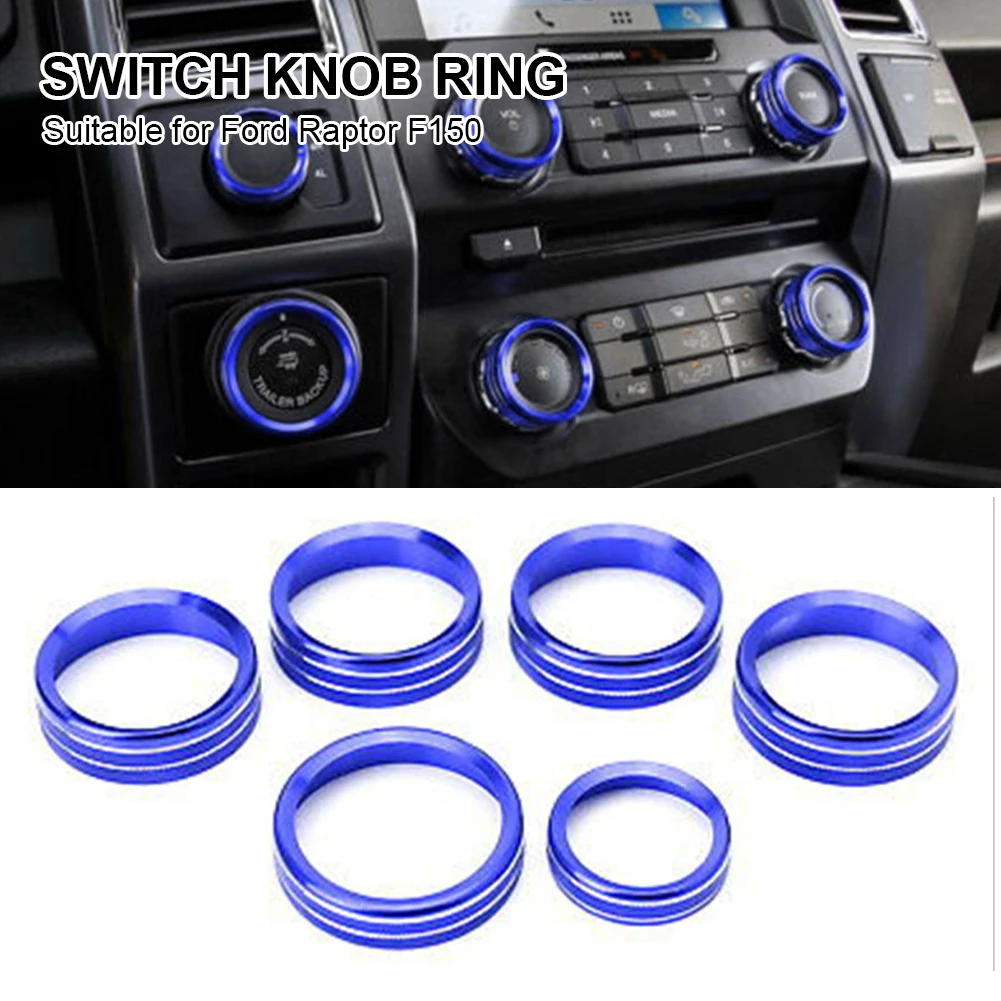

6Pcs/Set Car Interior Air Conditioner Switch Knob Ring Cover Headlamp Volume Button Trim Cover for 16-19 Ford Raptor F150