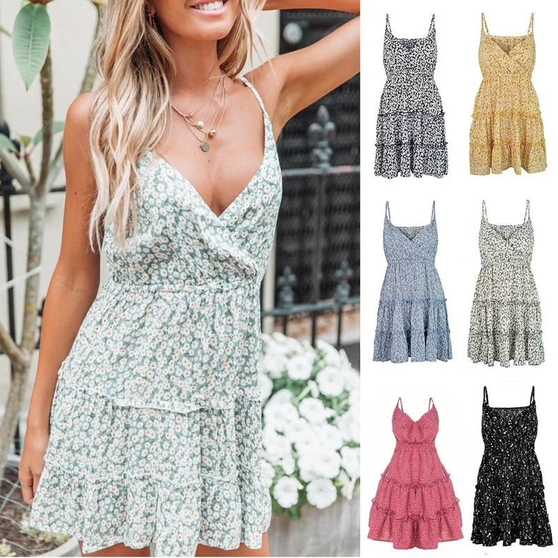 Купи Floral Slip Dress Women Sun Cami Dresses Elegant Basic for Teen Girls Harajuku Summer 2020 за 764 рублей в магазине AliExpress