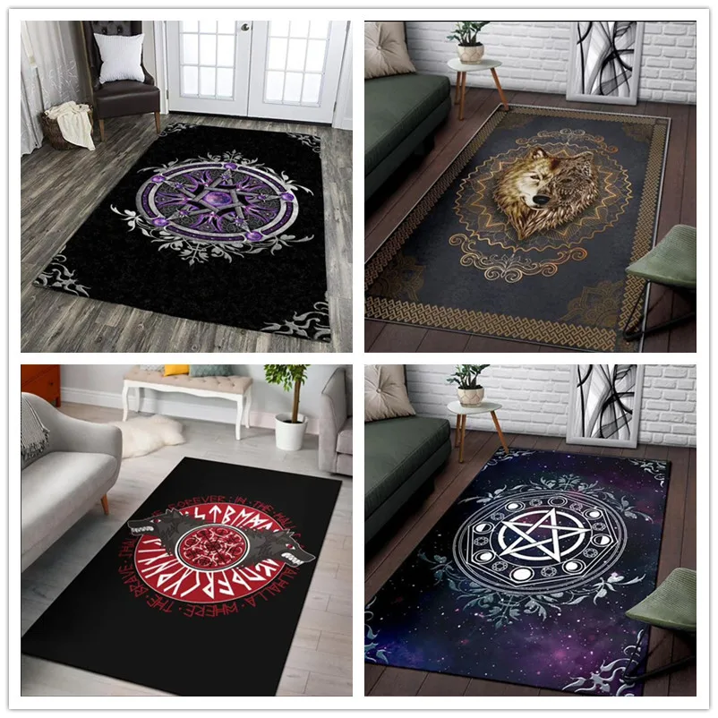 Raven and Wolf Yggdrasil Tree of Life Area Rug Living Room Decorative Floor Carpet Rugs Gothic Witchy Area Rug Witch Altar Rug