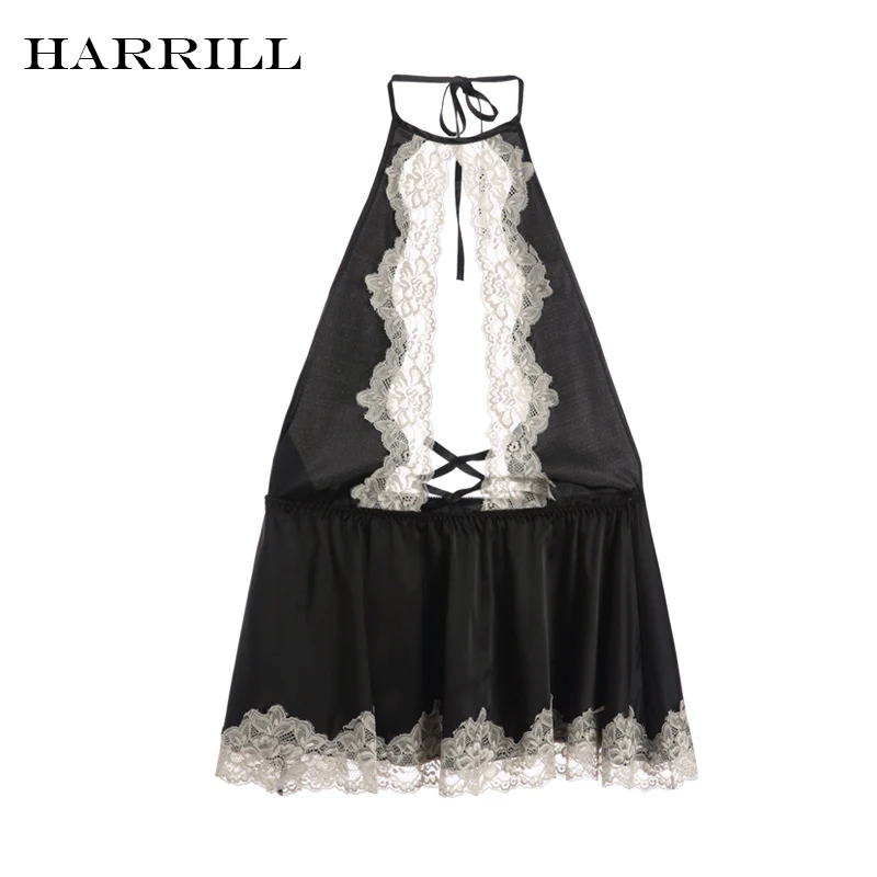 

Patchwork Lace Hollow Backless Sexy Nightgowns Womens Sleeveless Slimming Nightdress Female Comfort Satin Sleepwear Home Wear