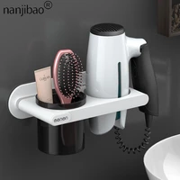 plastic hair dryer shelf wall mount holder makeup storage nail free bathroom organizer brushes blow drier toothbrush holder cup