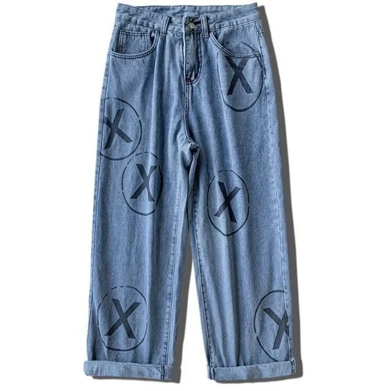 

Jeans Women Pattern Street Style Unisex Ulzzang Autumn Retro Loose Wide-leg Jean Full Teenager Washed Fashion Kpop Slouchy Daily