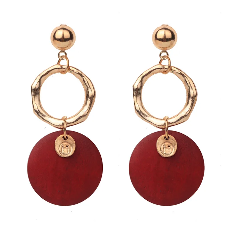 

2020 Wholesale Hot-selling Jewelry Fashion Wild Hot Sale Earrings Round Wood Pendant Earrings Creative Ear Ring Female