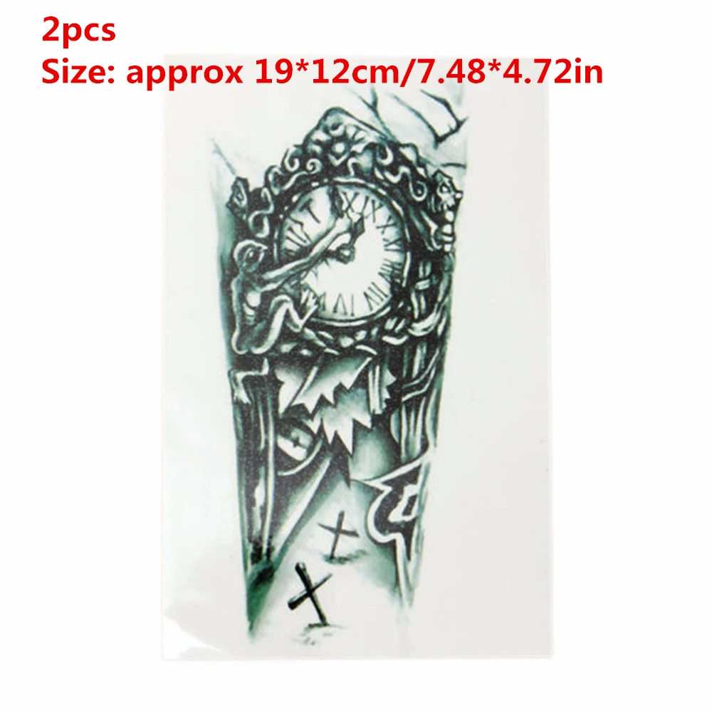 2 шт черные часы тату для мужчин временные Большие механические татуировки на