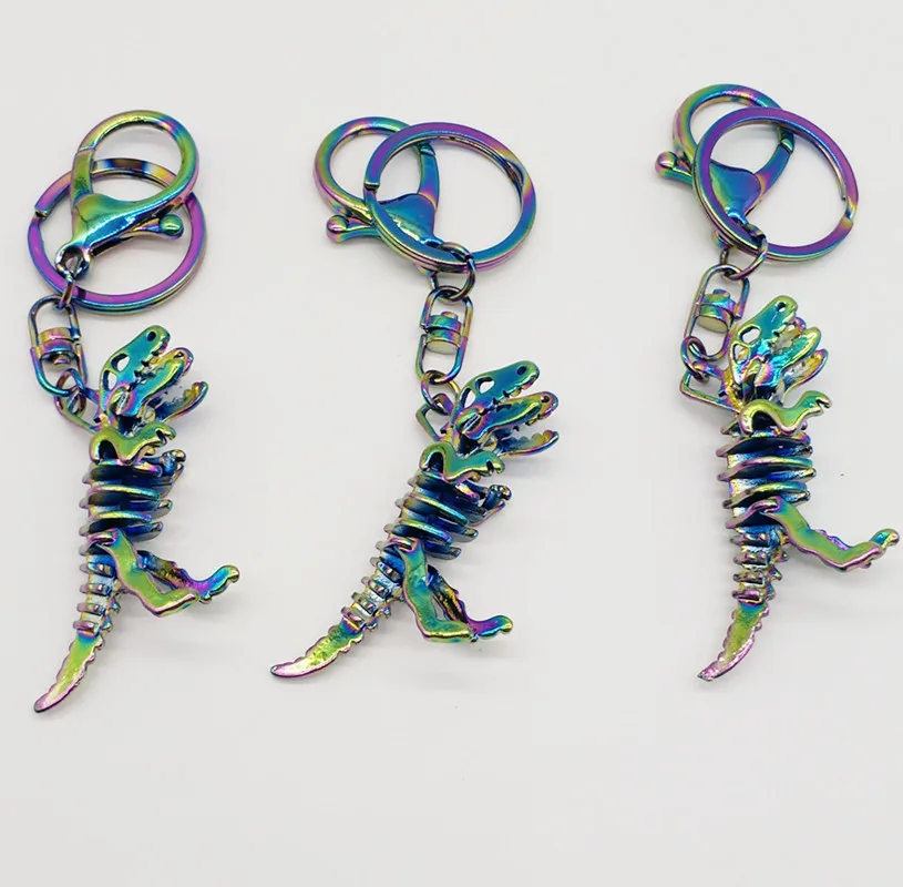 

Around Jurassic Park Laser Symphony Metal Unicorn Dinosaur Skeleton Keychain Bag Colorful Pendant Ring Car Keychains Key Ring