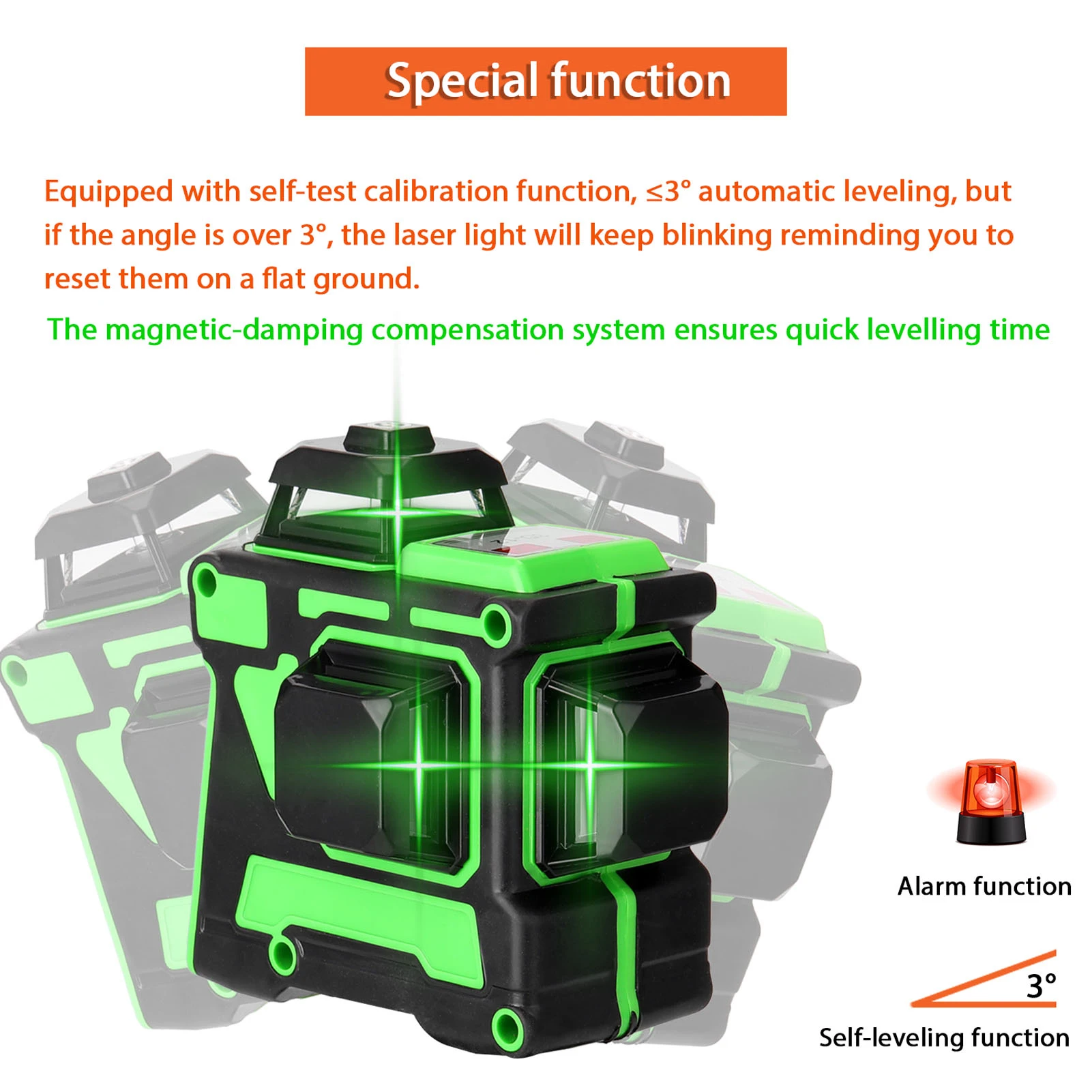 

Multifunctional 3D 12 Lines Laser Level Self-leveling Laser Level with 1.5M Adjustable Extension Bar Tripod Stand and Carry Bag