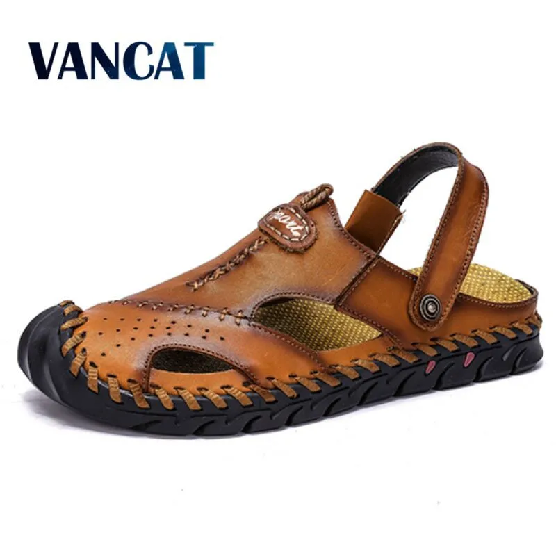 Новые повседневные мужские мягкие сандалии удобные летние кожаные слиперы