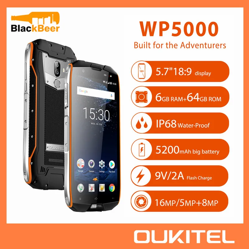Смартфон OUKITEL WP5000 5 7-дюймовый экран водонепроницаемый Android 7 1 Восьмиядерный Helio P25 6