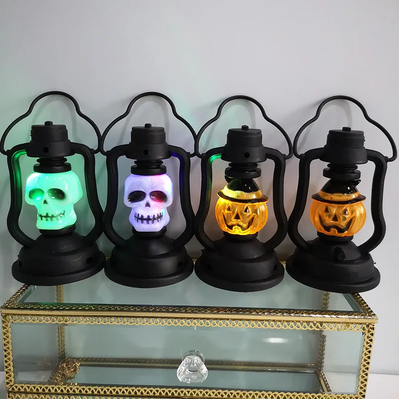 

Halloween Colorful LED Light Vintage Pumpkin Skeleton Skull Lantern Lamp Halloween Party Decoration Home Haunted House Ornaments