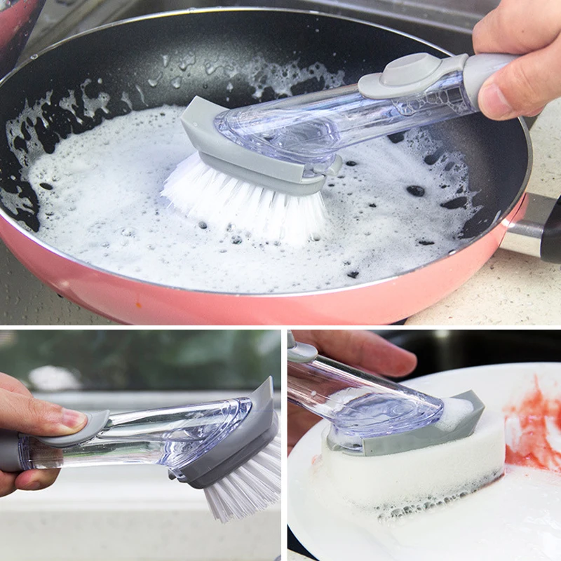 Fashion 1Set Long Handle Cleaning Brush With Removable Head Sponge Soap Dispenser Dish Washing Kitchen Clean Tools | Дом и сад
