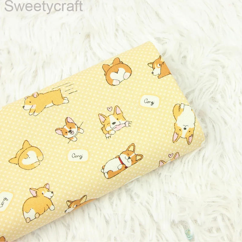 100% Плотная хлопковая ткань с милым животным принтом корги и собаки для рукоделия