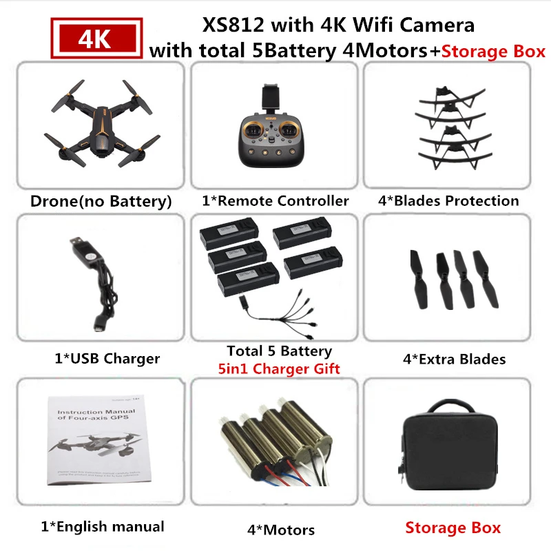 4K 5B 4M Carry Bag VISUO XS812 Радиоуправляемый Дрон с GPS 4K Квадрокоптер с Wi-Fi FPV камера Вертолет 5G следим за мной складной Квадрокоптер VS F11 SG906 B4W E520S - Цвет: 4K 5B 4M Carry Bag