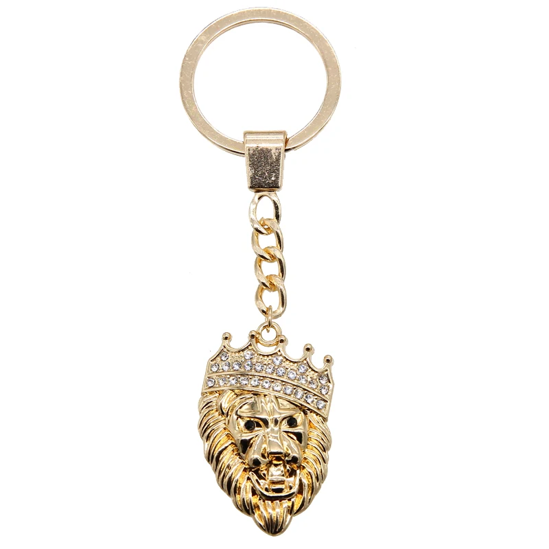 Брелок для ключей в виде головы льва стразы из цинкового сплава с инкрустацией