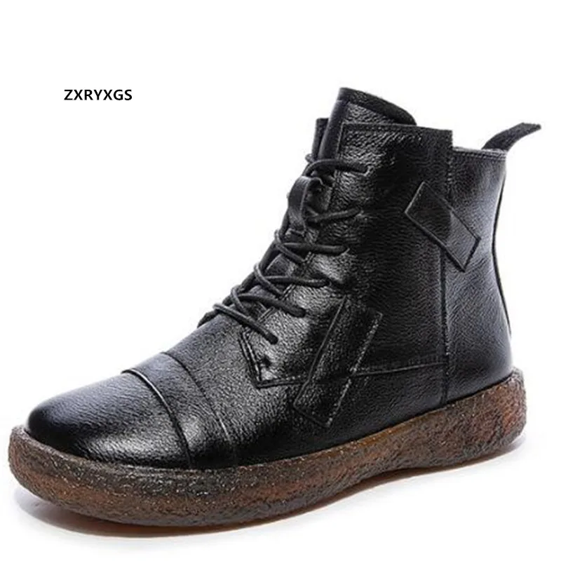 

ZXRYXGS 2023 Top Soft Cowhide Leather Boots Cow Tendon Soft Comfort Flat Riding Boots Casual Sneakers Women's Boots Winter Boots