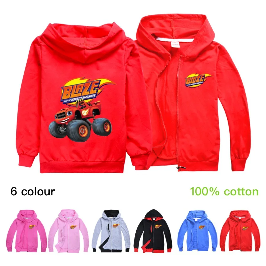 

2021 Children's Solid Color Pullover Boy Care For Games Blaze Machines Printed Clothes Fashion Hoodie Kids Boy Sweatshirt