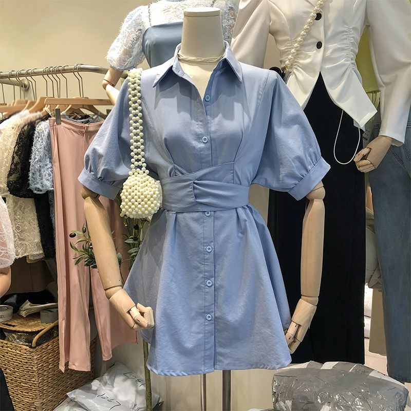 

Женский костюм-двойка, Бандажное платье-рубашка средней длины и повседневные свободные шорты с широкими штанинами, весна-лето 2021