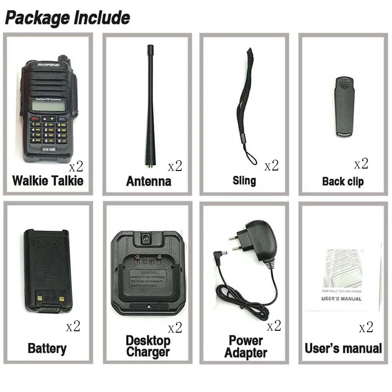 2 piece 2PCS New 100%original Baofeng UV-9R Plus IP67 WaterproofRadio Walkie Talkie 8W UHF&VHF 128CH 2800mAh Walkie Talkie Radio Station - Цвет: 2 piece