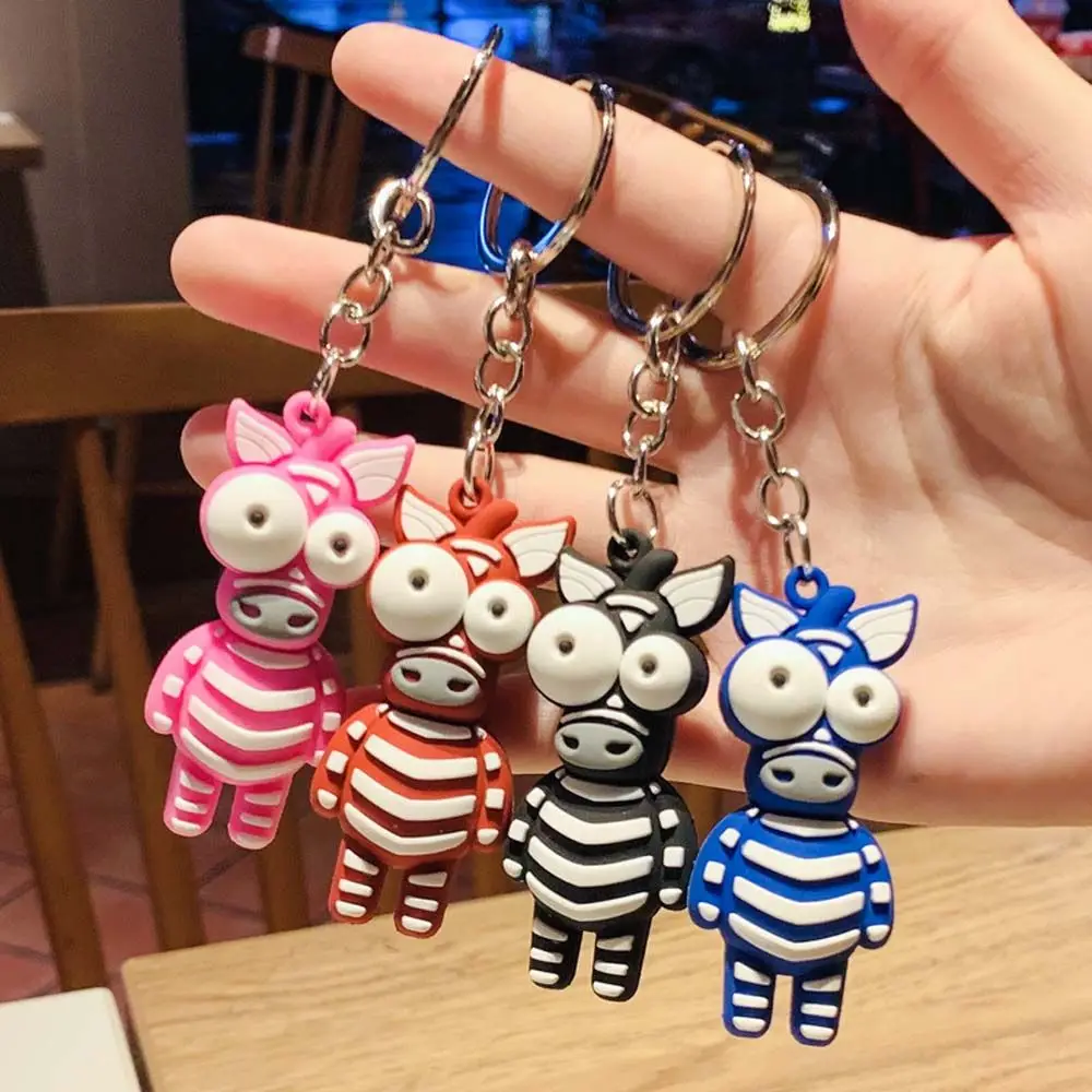 

1PC Creative Ugly Eyes Striped Horse Keychain Sika Deer Epoxy Keyring Color Spotted Giraffe Key Chain Pendant Accessories