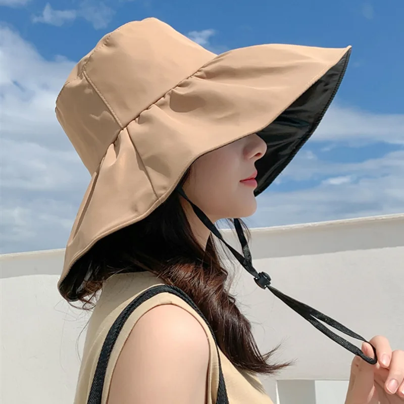 

New Female Han Edition Large Along The Vinyl Fisherman Hat Outdoor Leisure Folding Sun Hat Under The Manila