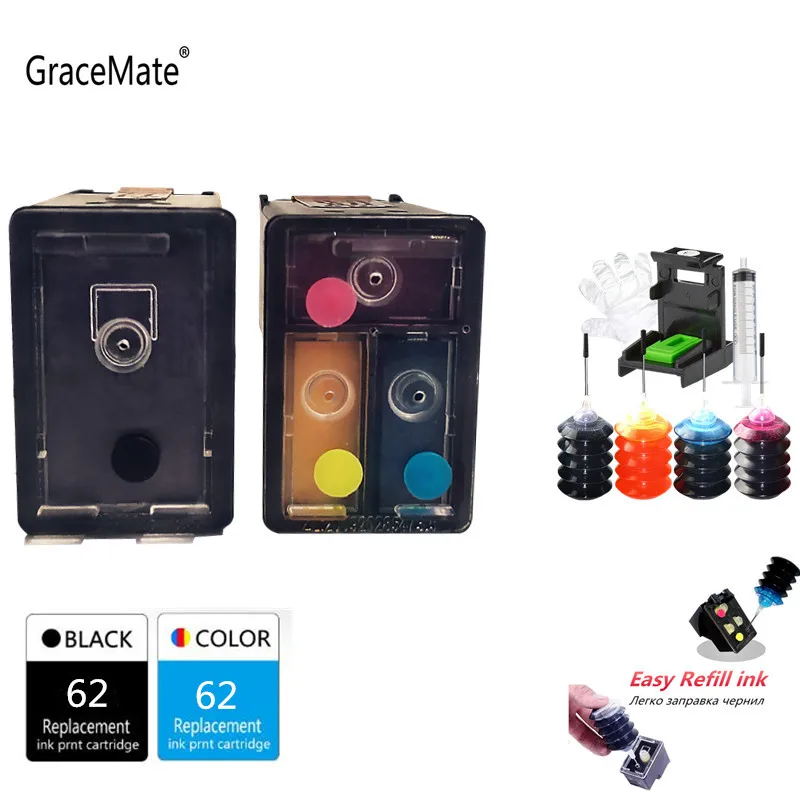 GraceMate 62 XL популярный ES FR CA многоразовый чернильный картридж совместимый для HP Envy