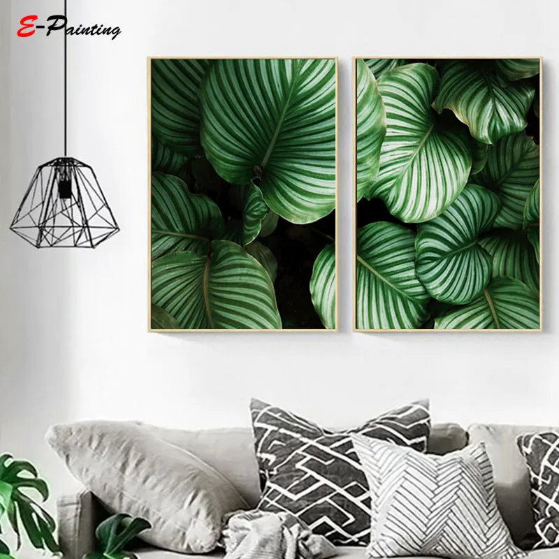 Настенная живопись на холсте рисунок Тропических Зеленых Листьев Пальмовые