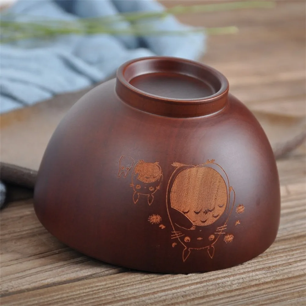 1PC Japanese Style Wooden Bowl Cartoon Totoro Soup Salad Rice Noodle Bowls Natural Jujube Kids Original Wood Tableware | Дом и сад