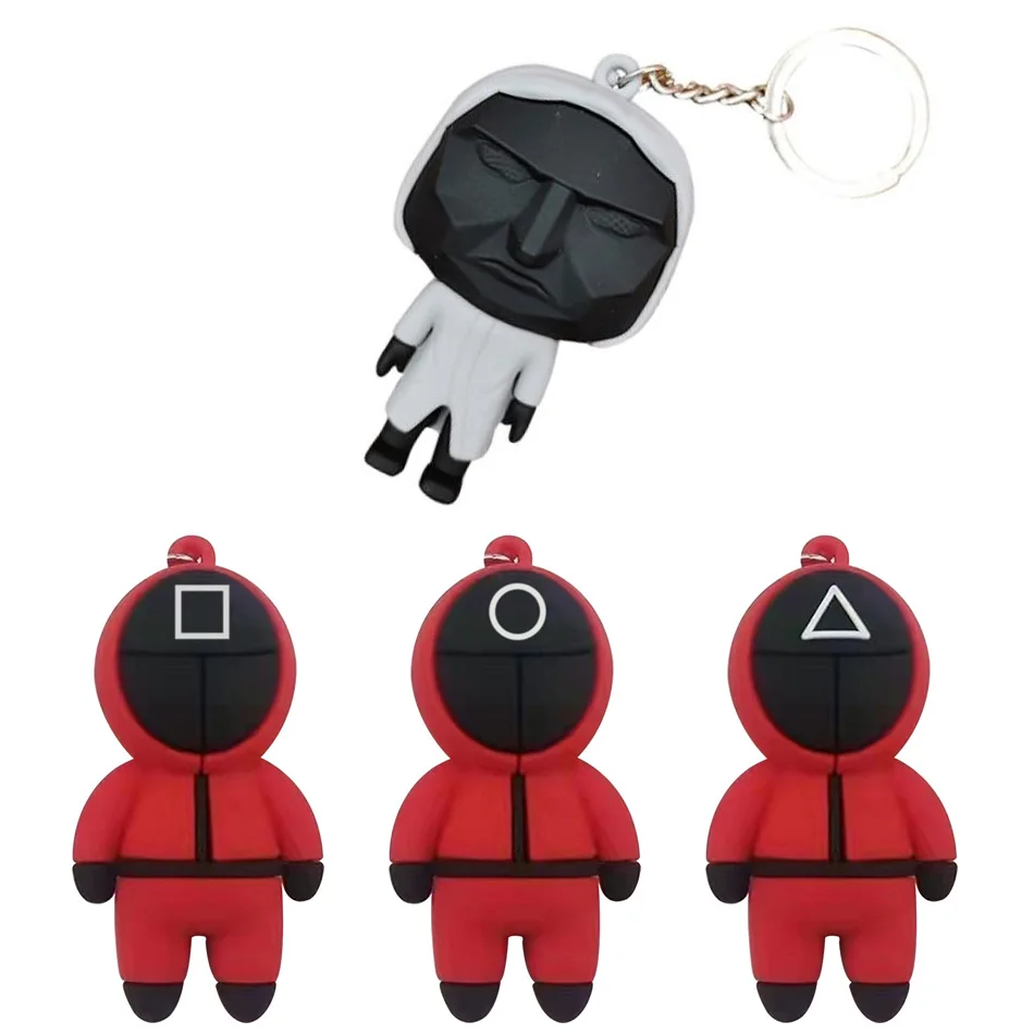 

3D Squid Game Figures Mask Keychain Charms Accessories Round Six Cosplay Keychains for Ladies Women Men Kids Key Chain Toys Gift