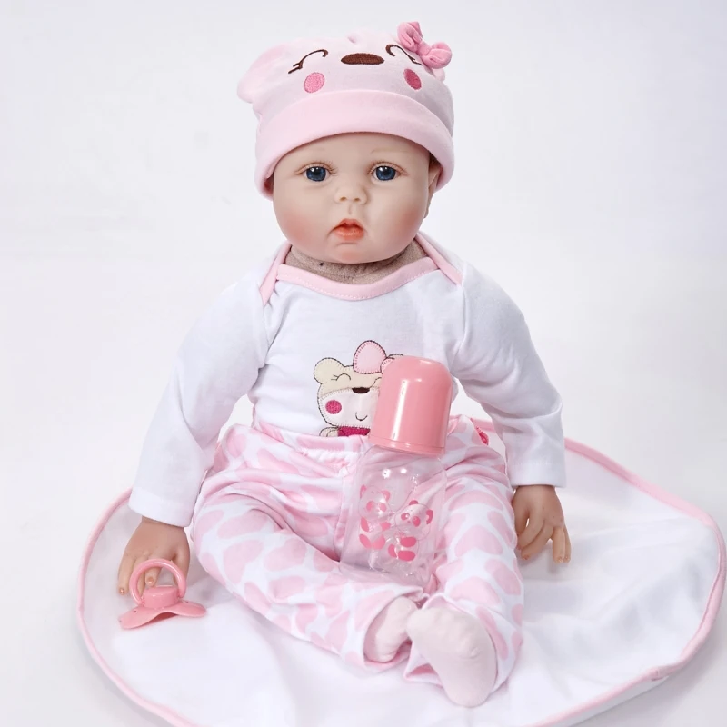 

22 Inch Babe Doll Reborn Dolls Children Toys Girl Toddler Lifelike Silicone Pink Girl Baby Doll 55CM With Clothes Pacifier