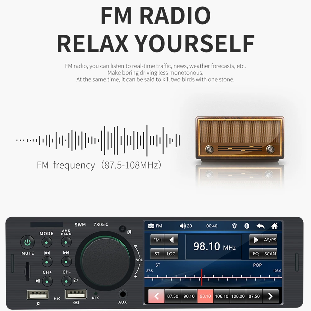 Автомобильный радиоприемник 4 1 дюйма Din TFT сенсорный экран стерео FM-радио Bluetooth HD