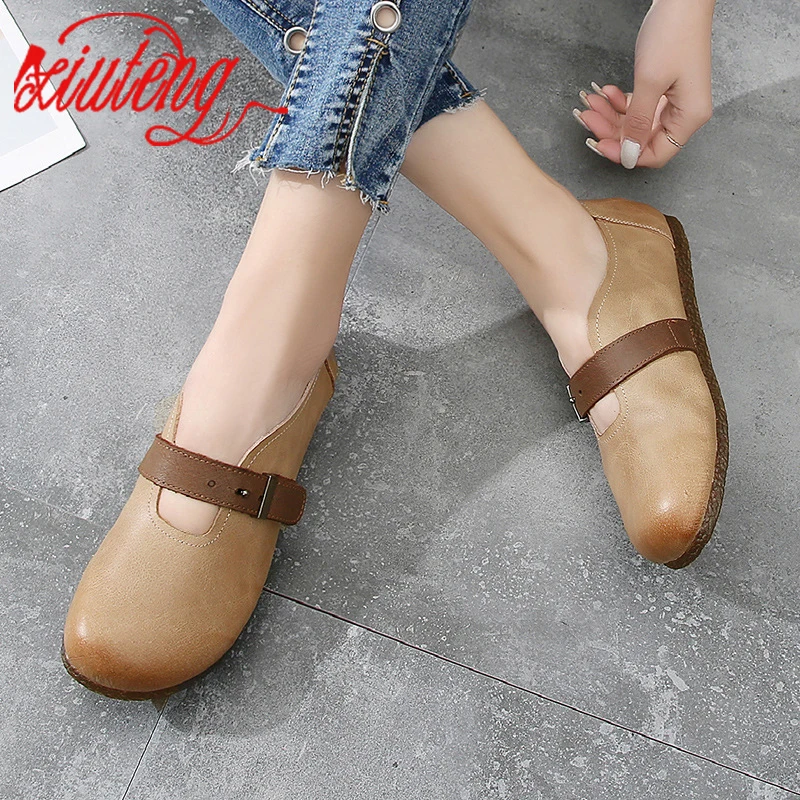 Весенние туфли Xiuteng для отдыха с закрытым носком на плоской подошве женская обувь