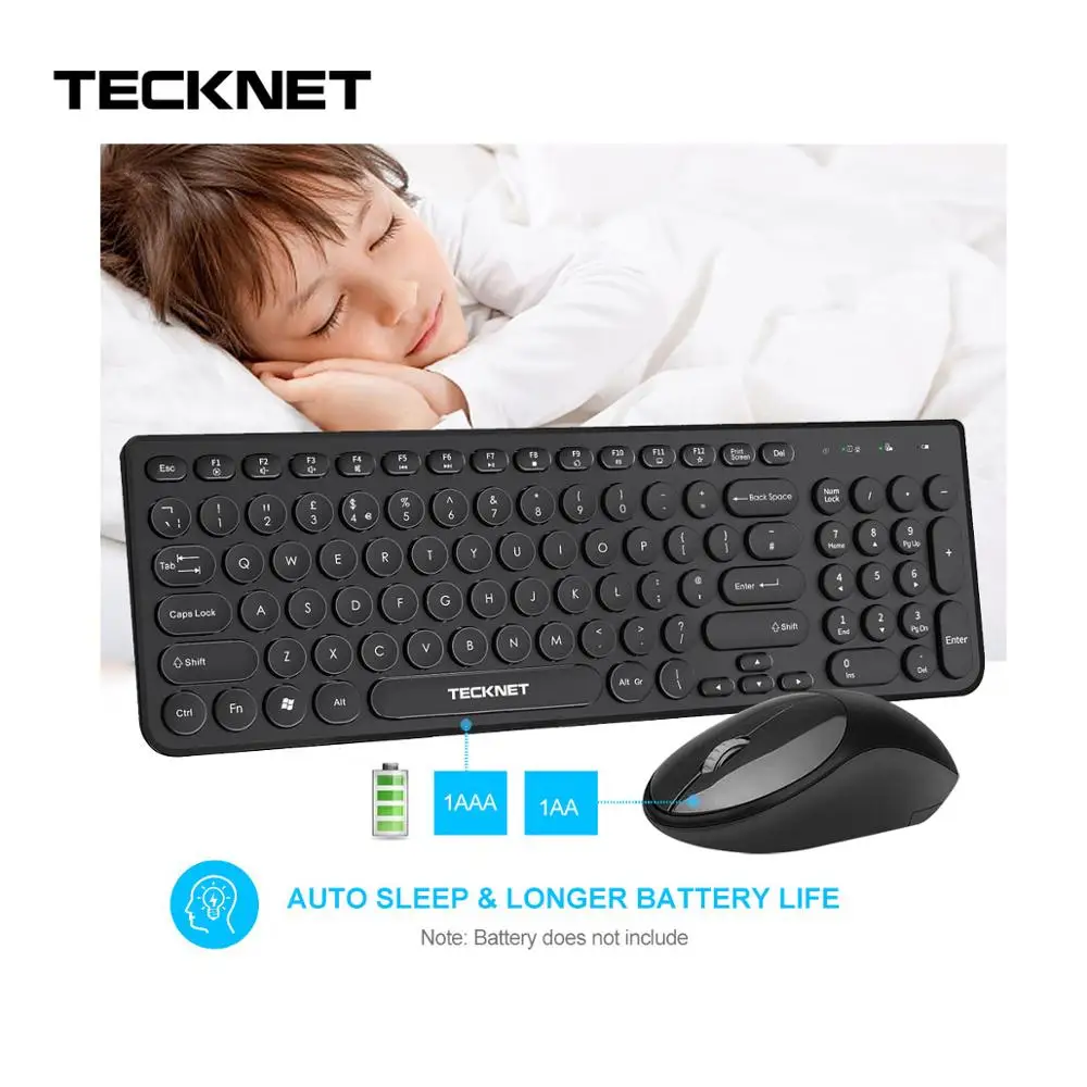 TeckNet Бесшумная беспроводная клавиатура с мышью комбо комплект британская