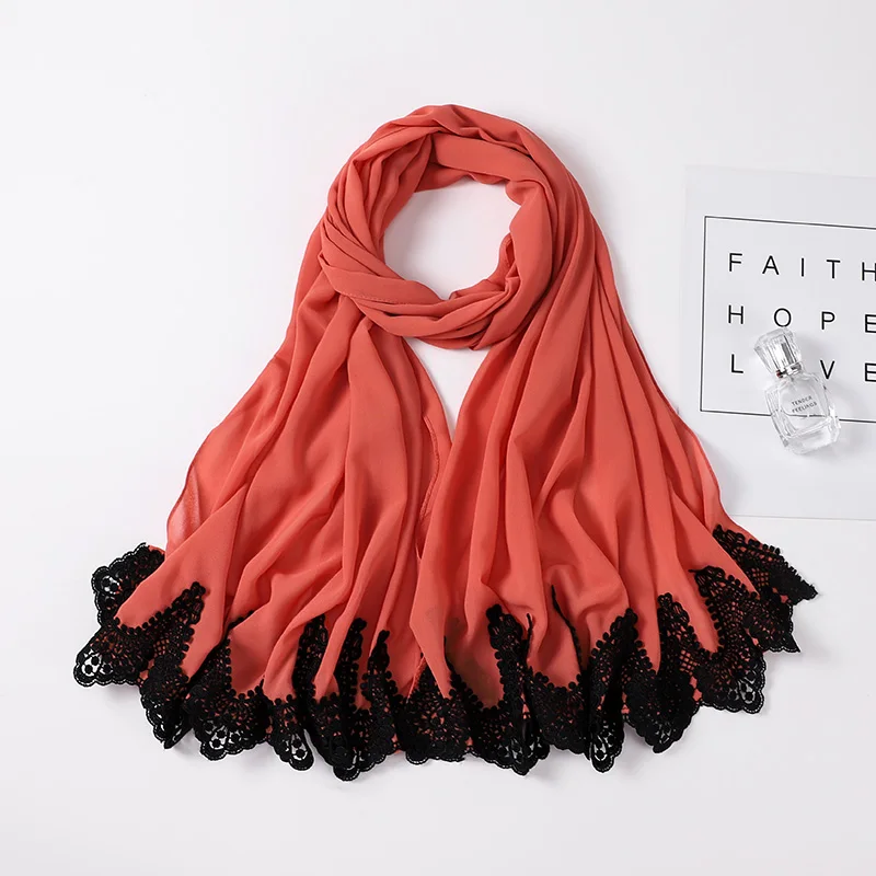 

2021 Summer Black Embroidered Lace Shawls Solider Color Shawls Headband Muslim Hijabs Scarves/Scarf Bubble Heavy Chiffon Wrap