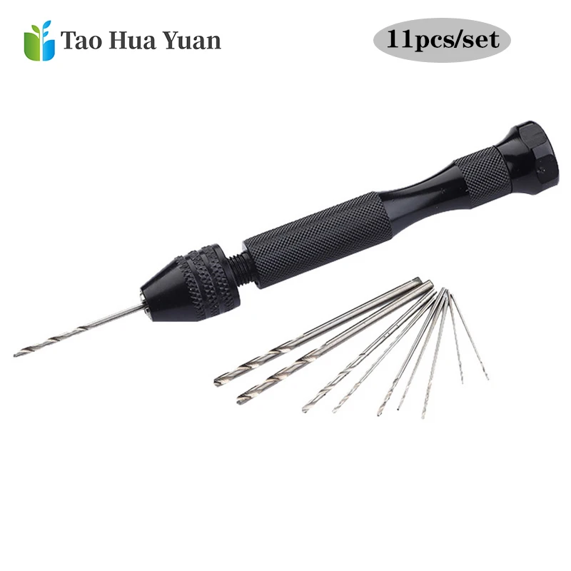 

11pcs Mini Micro Aluminum Hand Drill With Keyless Chuck Woodworking Drilling Hand Drill Rotary Tools HSS Twist Drill Bit Set AAA