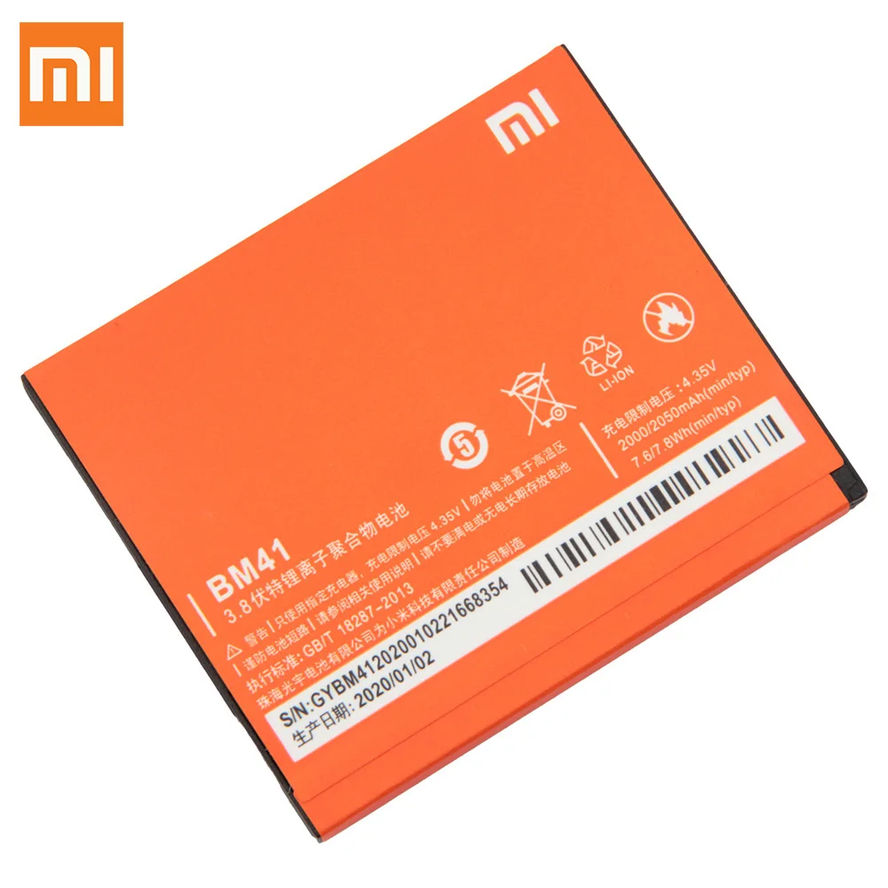 Оригинальная запасная батарея для Xiaomi Mi Redmi 1S 2 2A BM41 натуральная телефона BM40 BM44 2050
