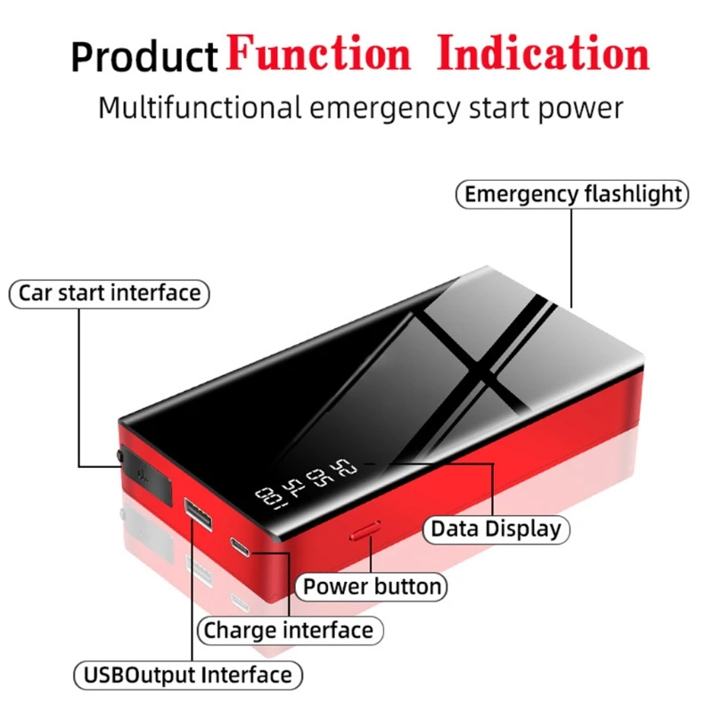

Car Starter 20000mah Auto Emergency Start Power Supply 12v Car Built-in Led Flashlight Indicator Car Battery Charger