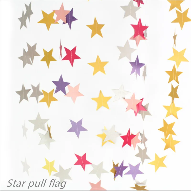 

New colorful star hanging flag birthday party party background layout decoration five-pointed star pull flag banner