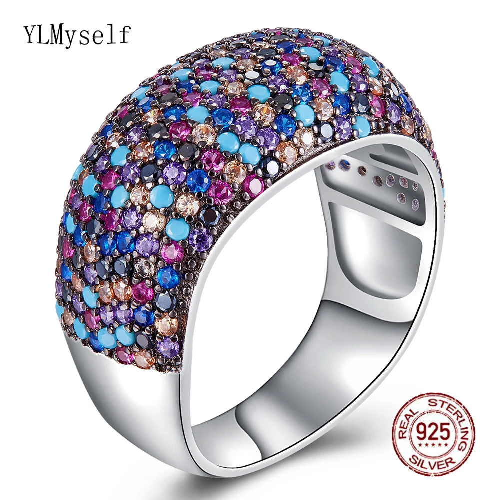 

Real Sterling silver material ring new Gorgeous multi color trendy jewellery crystal luxury jewelry 925 silver women big rings