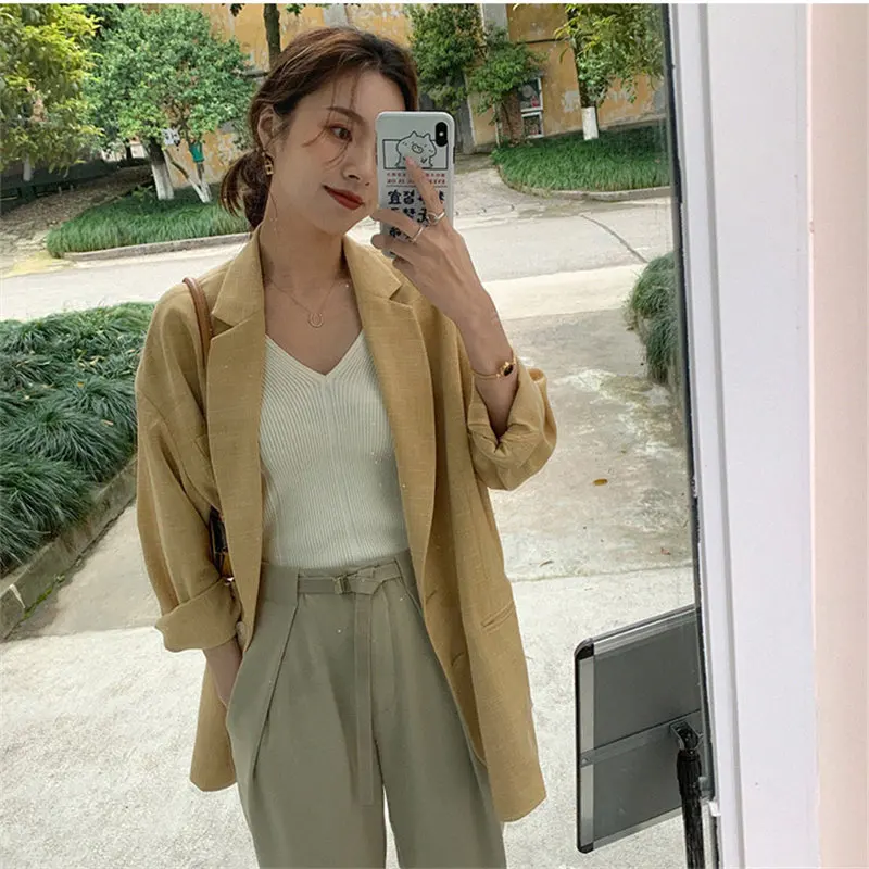 HziriP Streetwear OL Fashion Thin Solid 2020 Plus New Women Leisure Retro Girl Chic Gentle Loose All Match Hot Blazers | Женская одежда