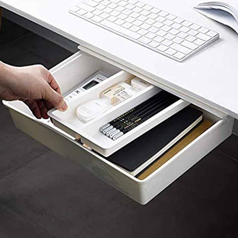 Self Stick Hidden Organizer Storage Box Under Desk Drawer Holder Stationery Case Makeup Sundries Shelf Pencil Pen | Дом и сад