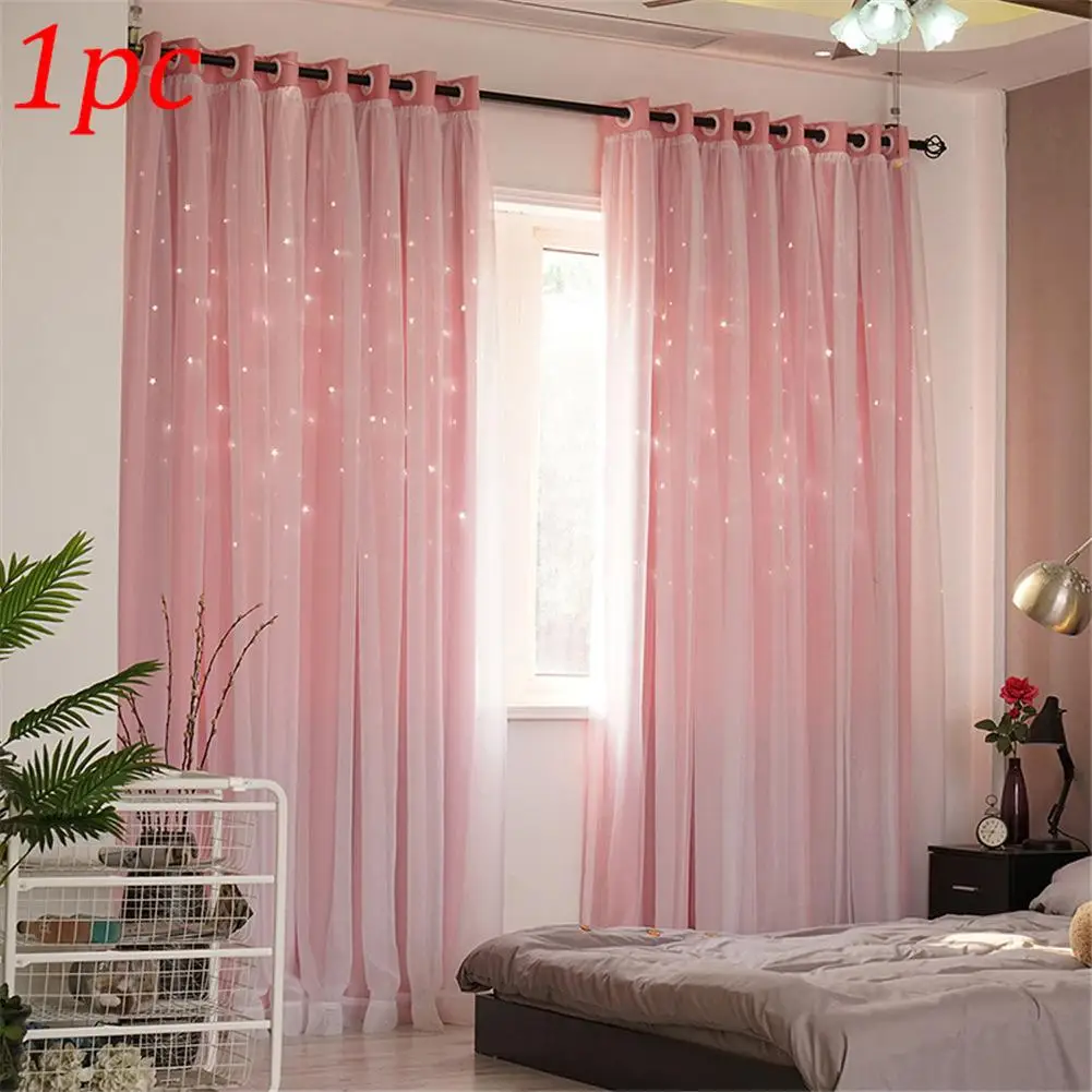 

Double-Layer Gauze Stars Curtains Hollowed Out Shading Starry Finished Products Simple Modern Bedroom Nordic Style Romantic